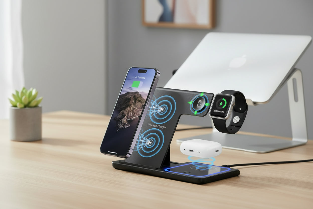 Soporte de Cargador Inalámbrico 3 en 1 | Habitación | Escritorio |
